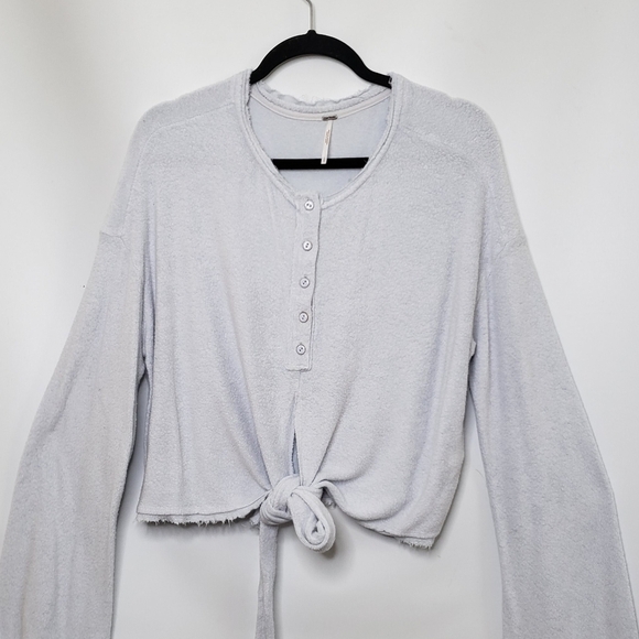 Free People Emma Henley Slouchy Terry Knit Cropped Top Women's Large Blue Grey - Picture 7 of 15